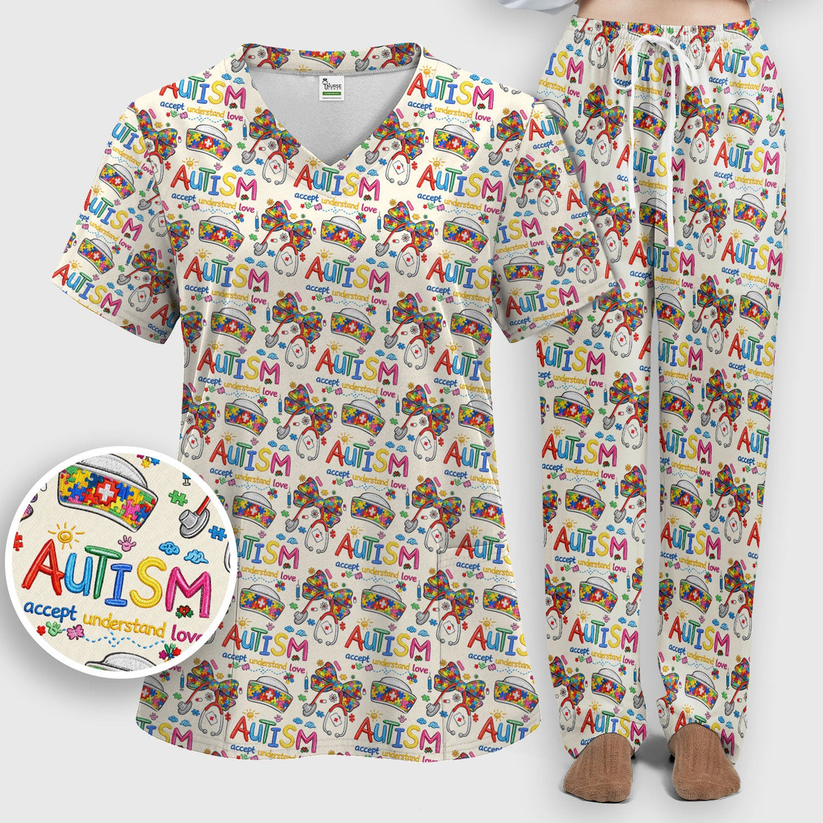 Autism Awareness Accept Understand Love Nurse Scrub Set