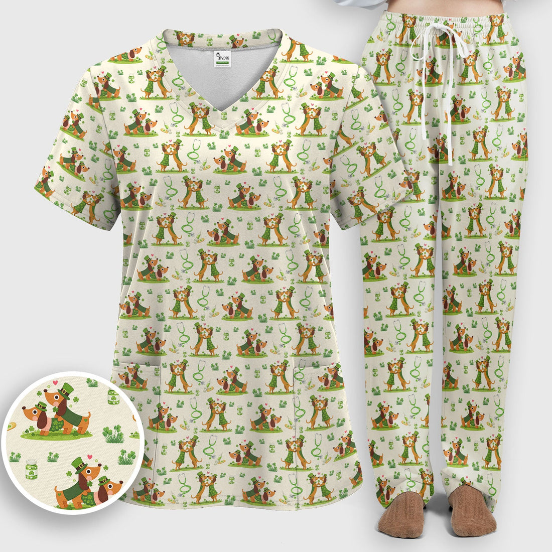 Valentine Dachshund Nurse Heart Scrub Set
