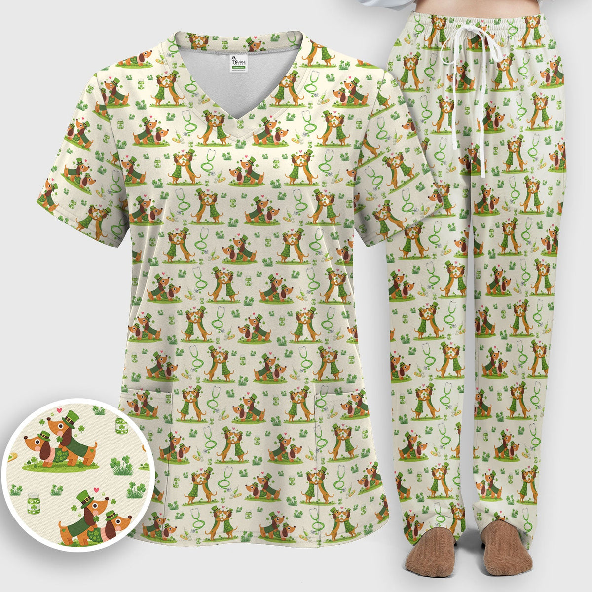 Valentine Dachshund Nurse Heart Scrub Set