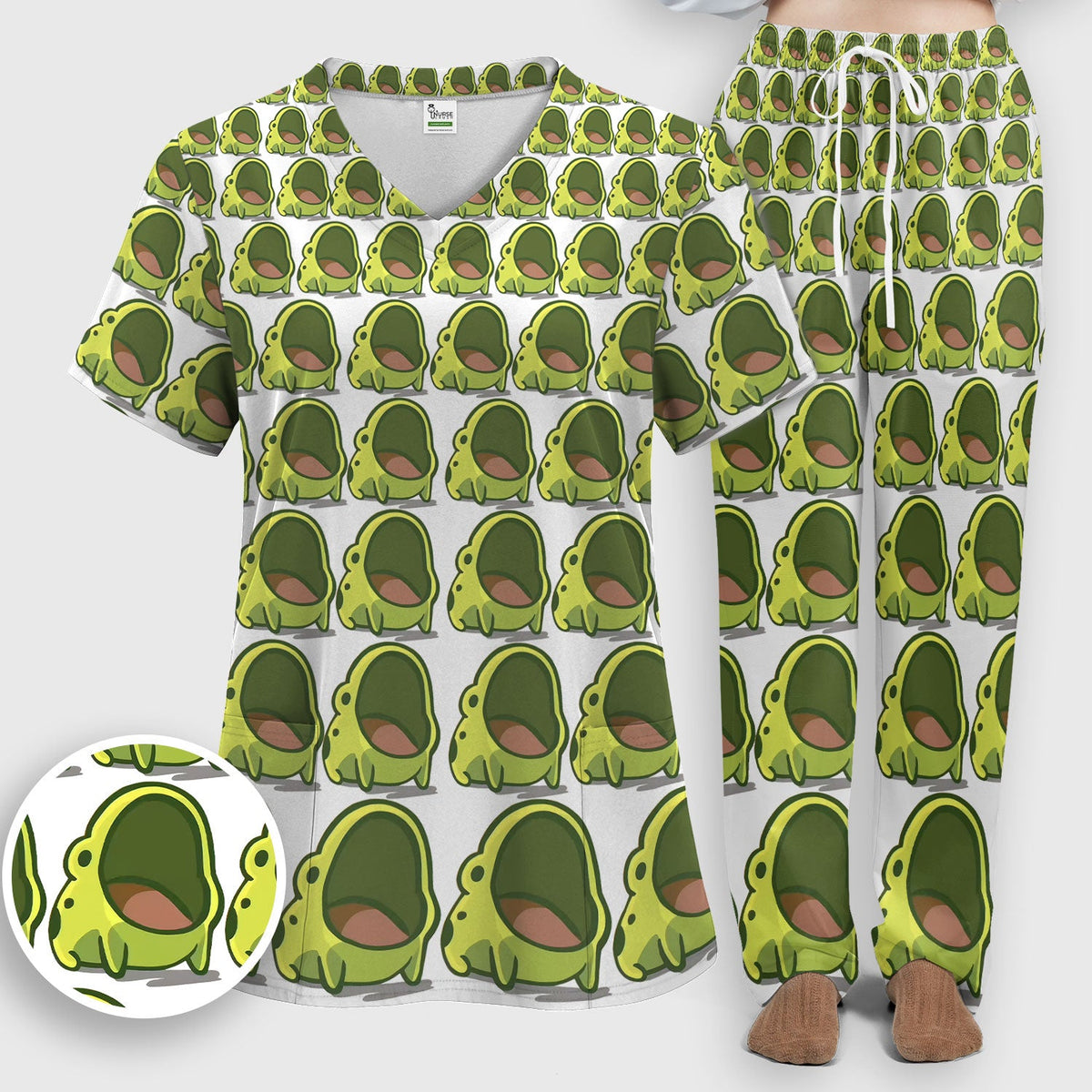 Green Frog Cartoon Nurse Scrub Set
