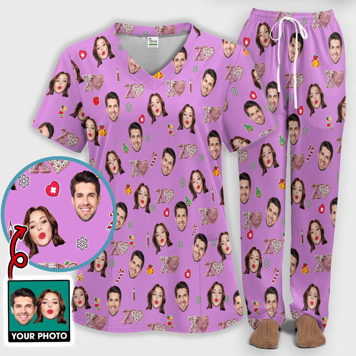Personalized Photo XOXO Nurse Scrub Set