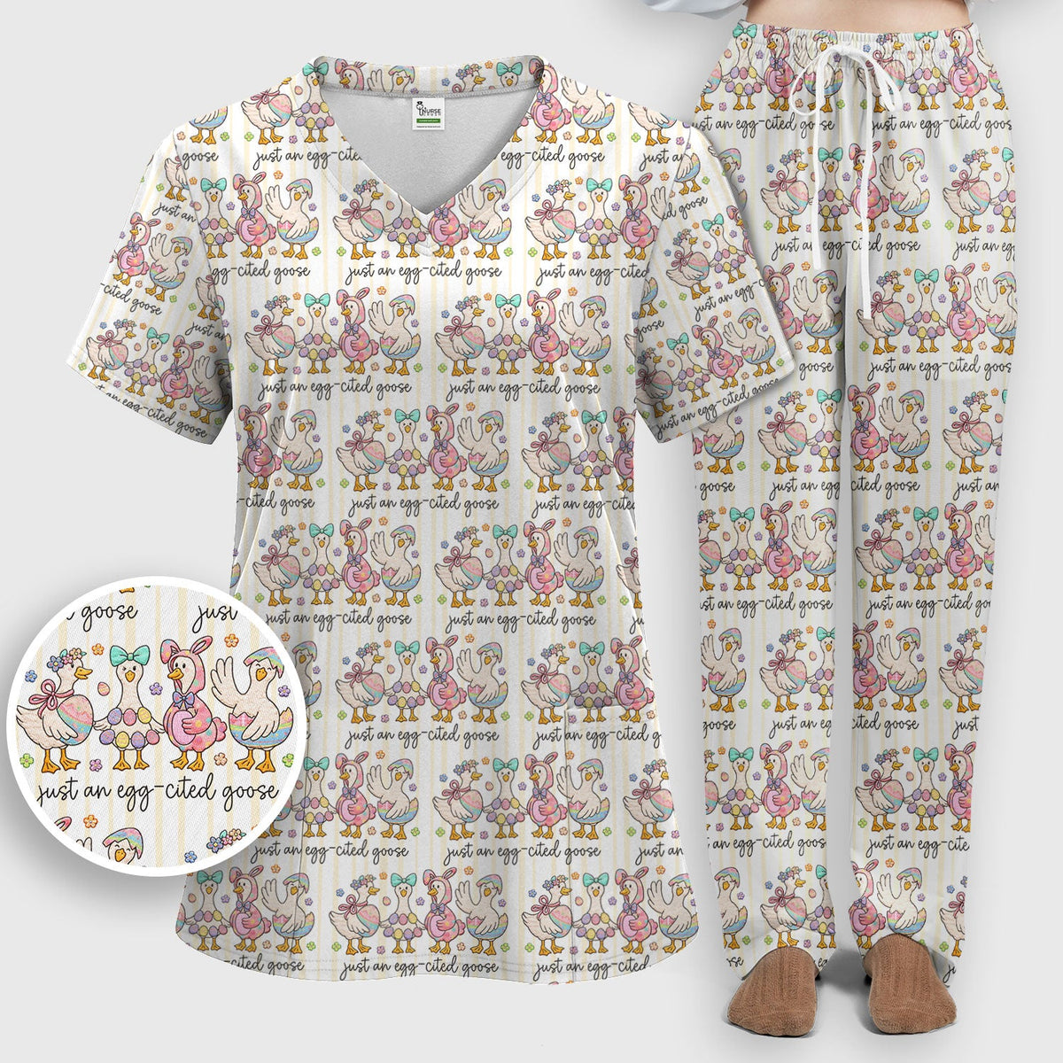 Easter Goose Egg Nurse Scrub Set
