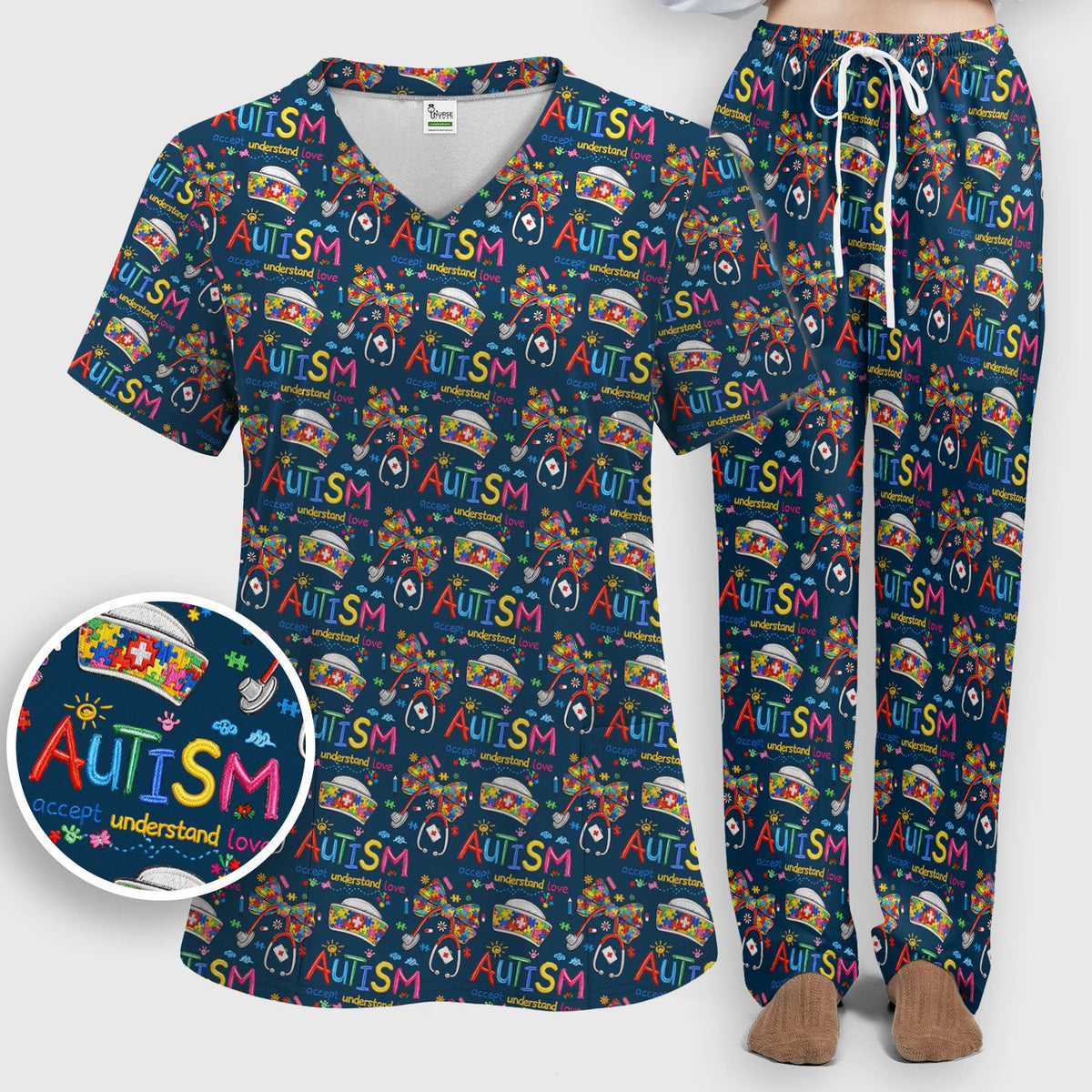 Autism Awareness Accept Understand Love Nurse Scrub Set