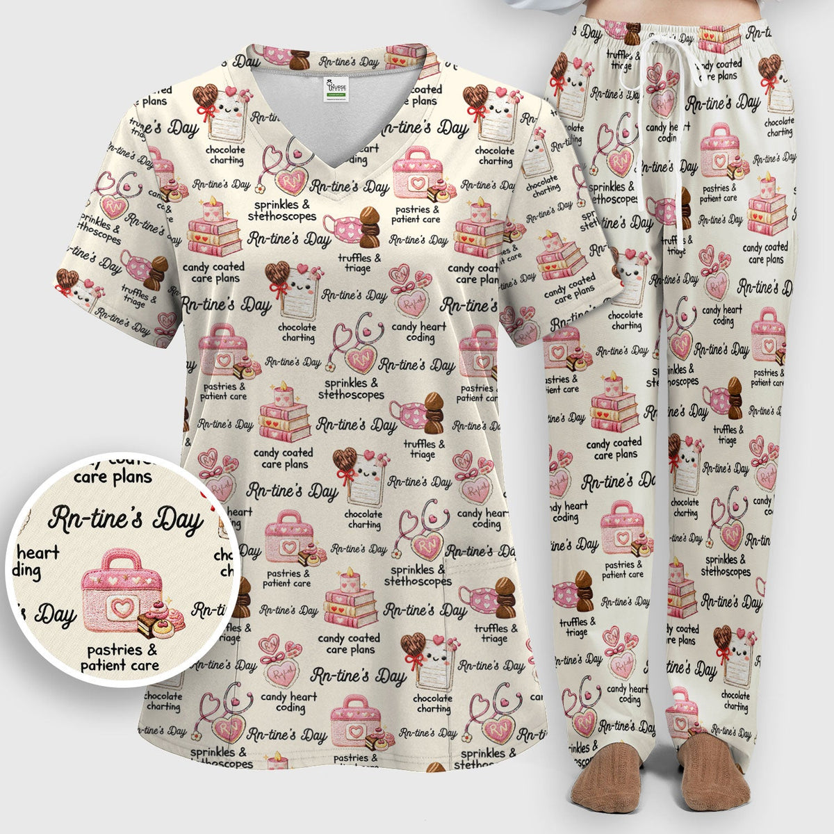 RN Sweets Valentine Stethoscope Nurse Scrub Set