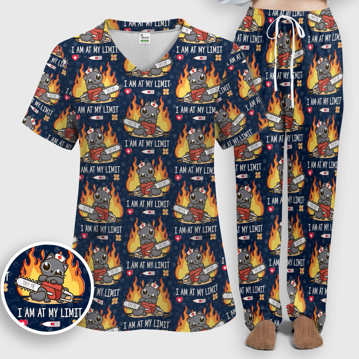 Cat I Am At My Limit Nurse Scrub Set