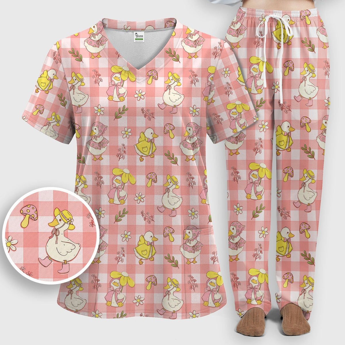 Duck Outfit Gingham Nurse Scrub Set