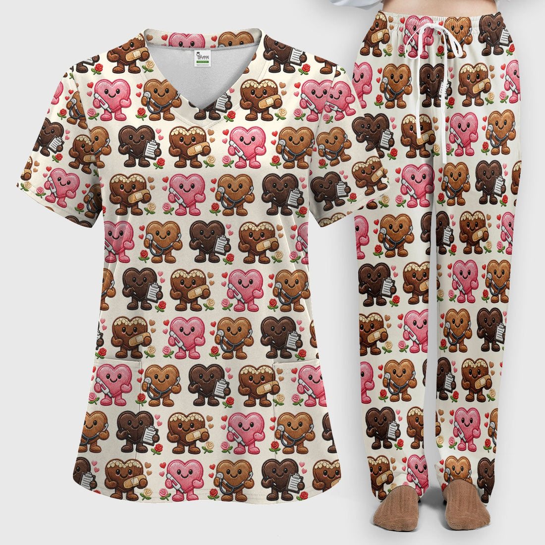 Valentine Heart Nurse Love Scrub Set