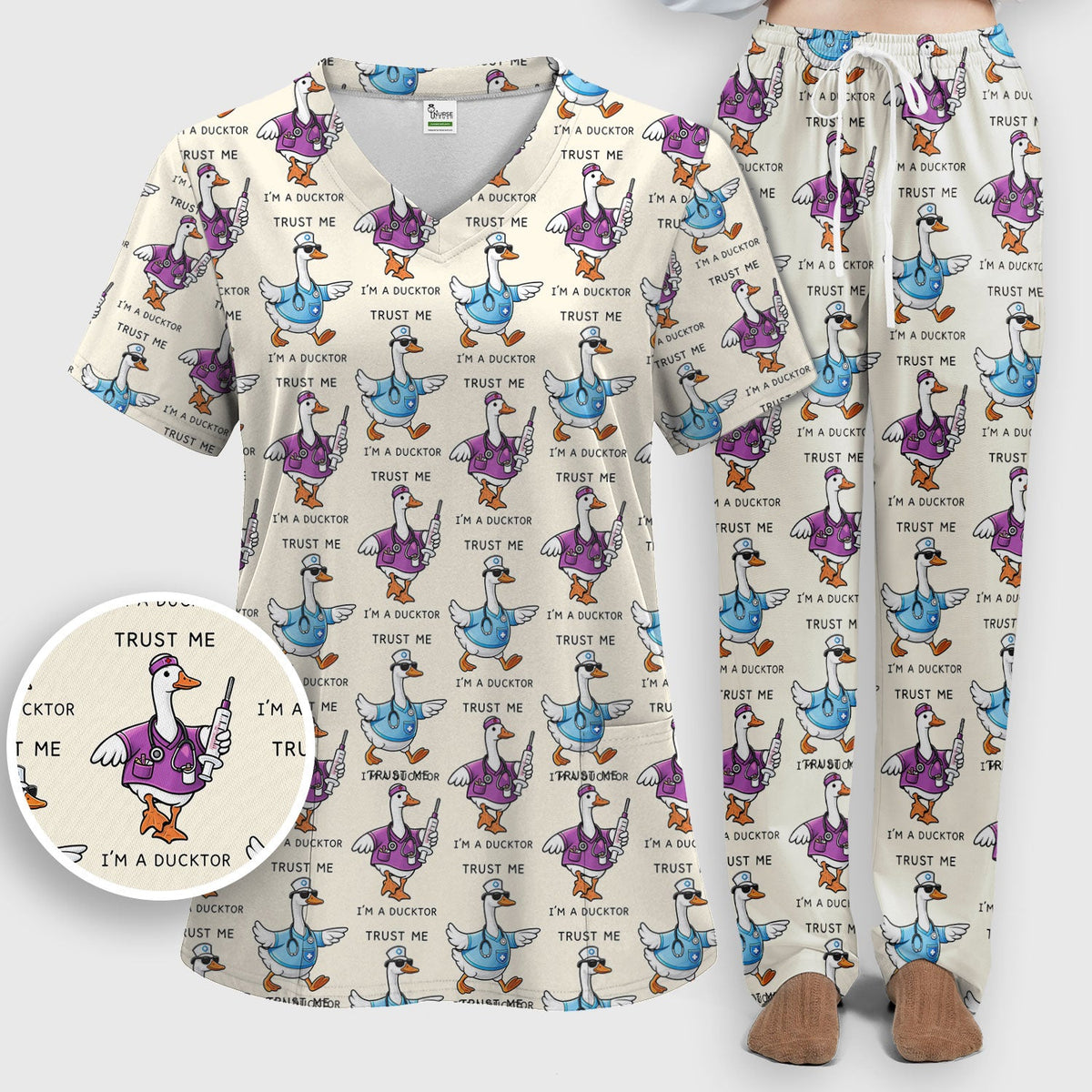 Duck Cartoon Nurse Scrub Set