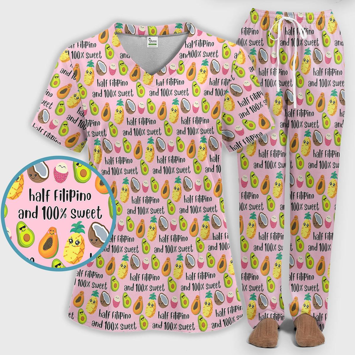 Avocado Fruit Filipino Quote Nurse Scrub Set