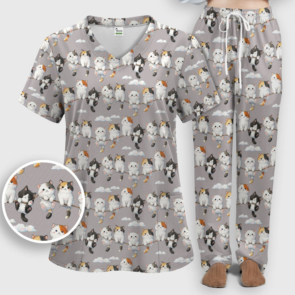Cats Sitting on Rope Nurse Scrub Set