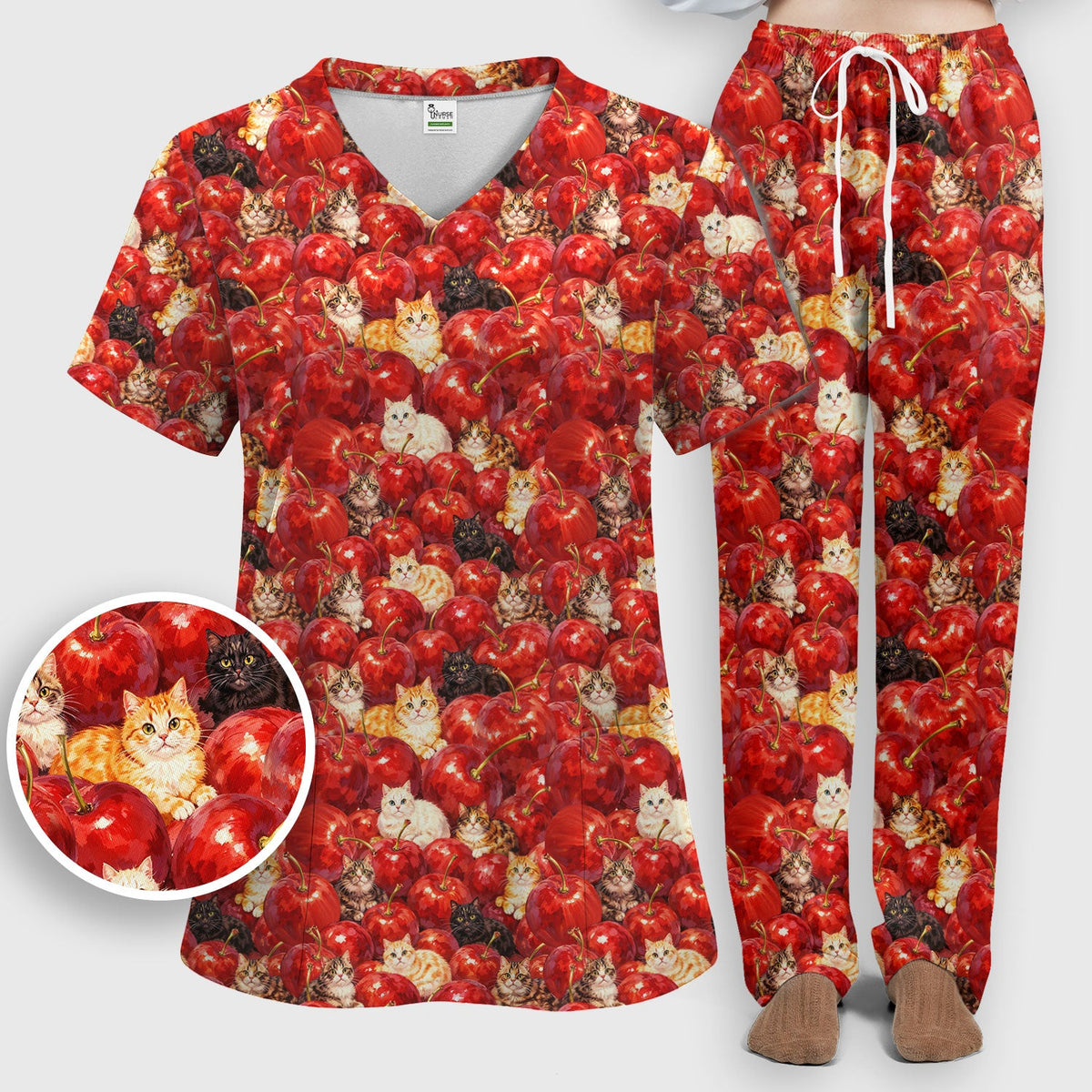 Cat Cherry Nurse Scrub Set