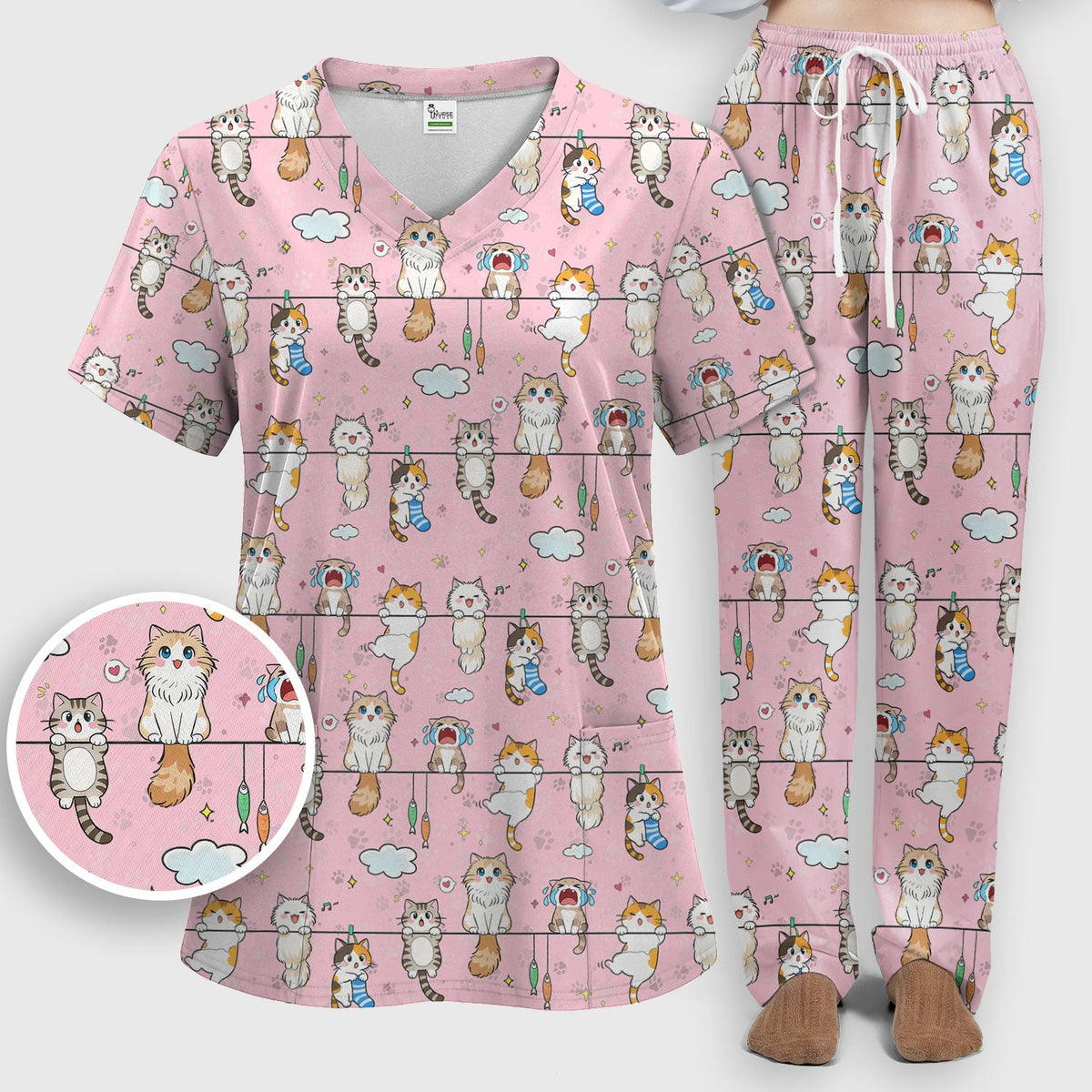 Cats With Cute Expressions Nurse Scrub Set