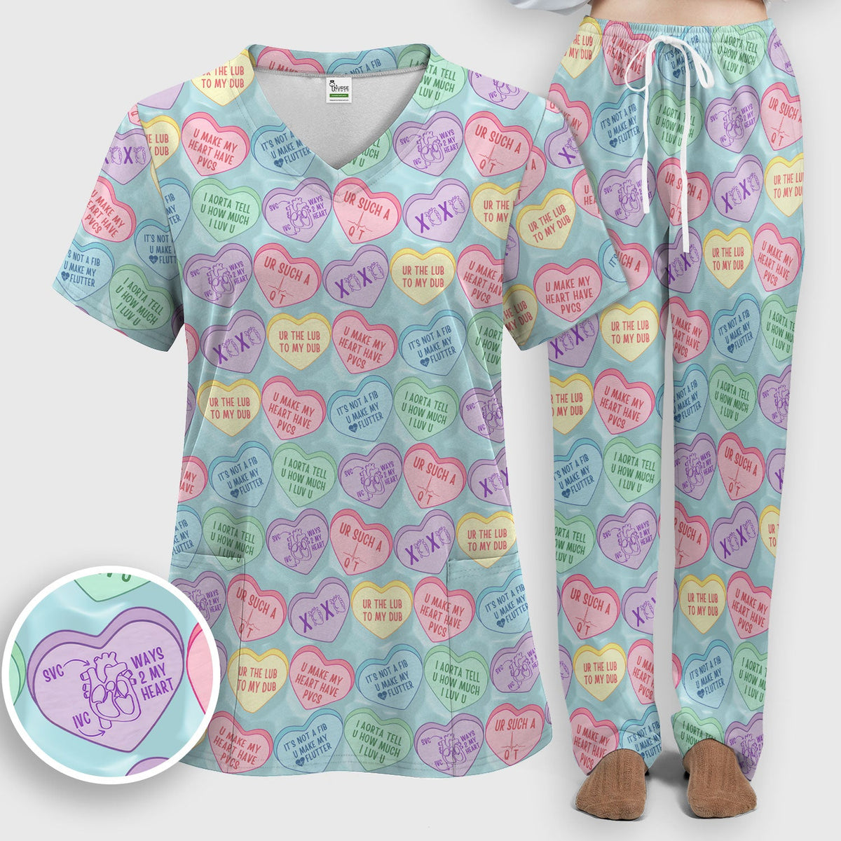Candy Heart Nurse Scrub Set - Valentines Day Gift