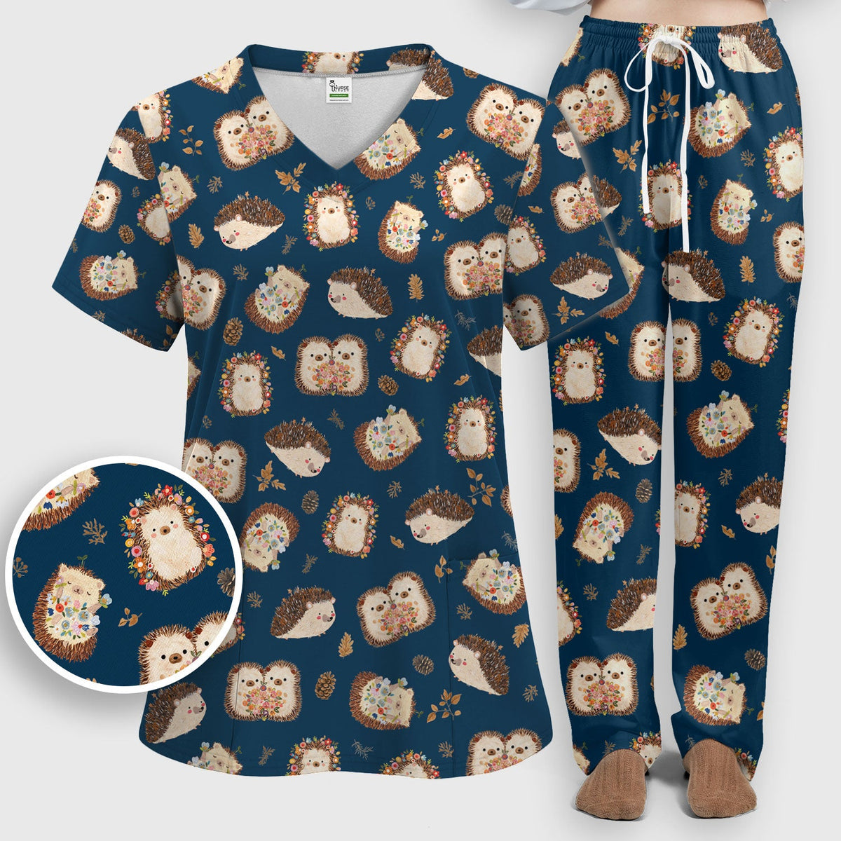 Hedgehog Floral Nurse Scrub Set