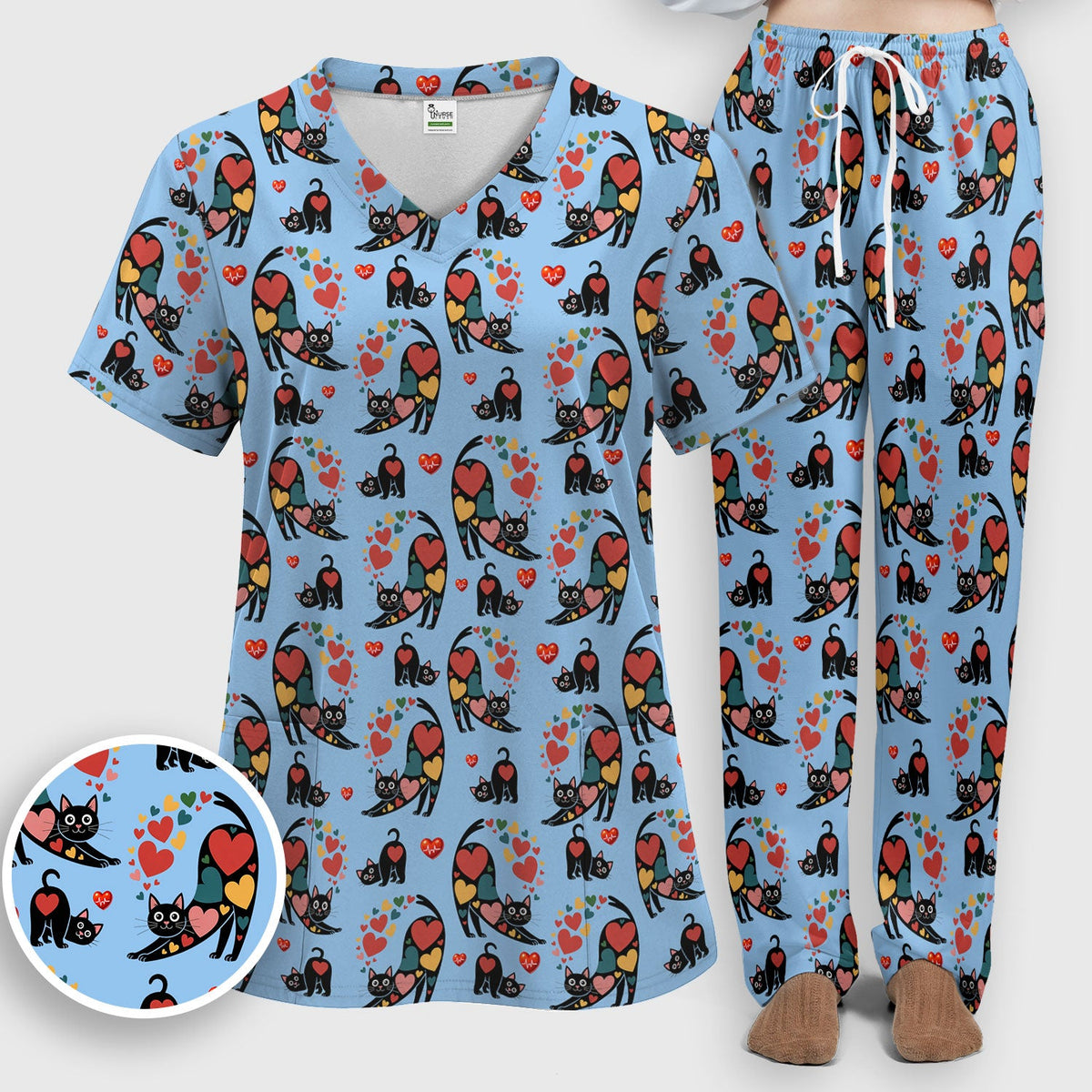 Cat Valentine Heart Nurse Scrub Set