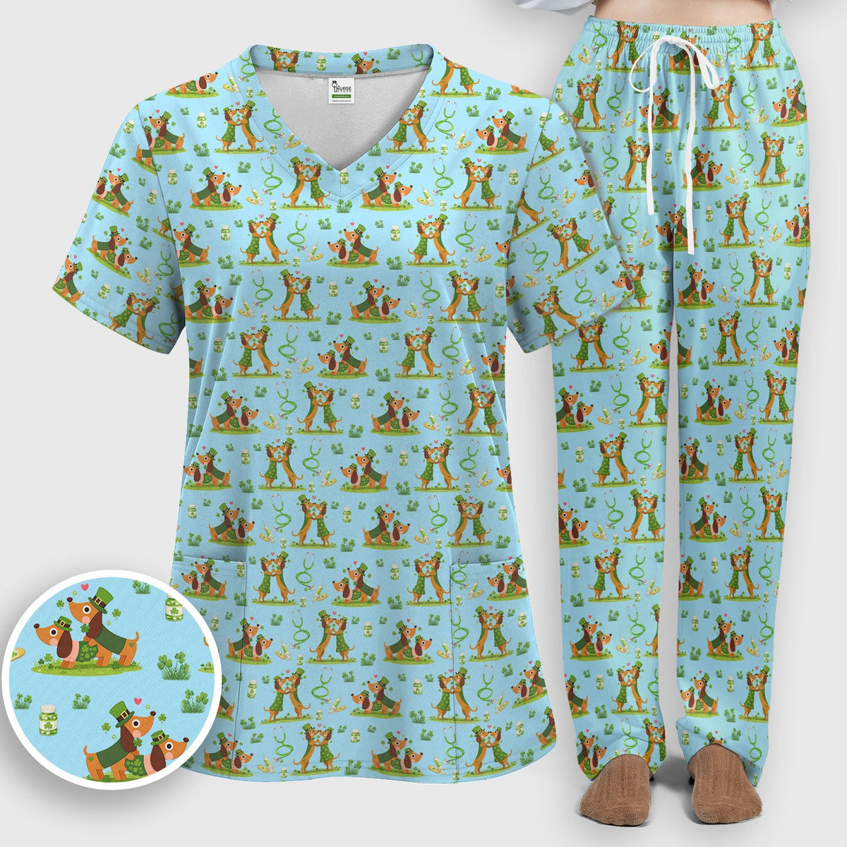 Valentine Dachshund Nurse Heart Scrub Set