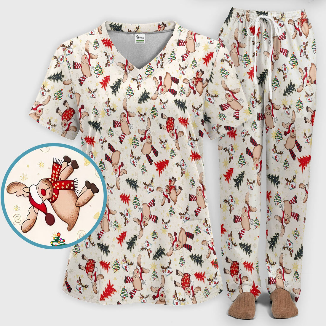 Reindeer Nurse Scrub Set - Christmas Gift