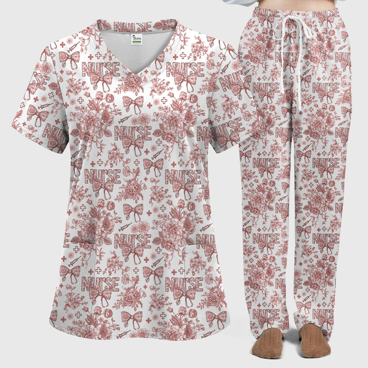Toile De Jouy Floral Nurse Scrub Set