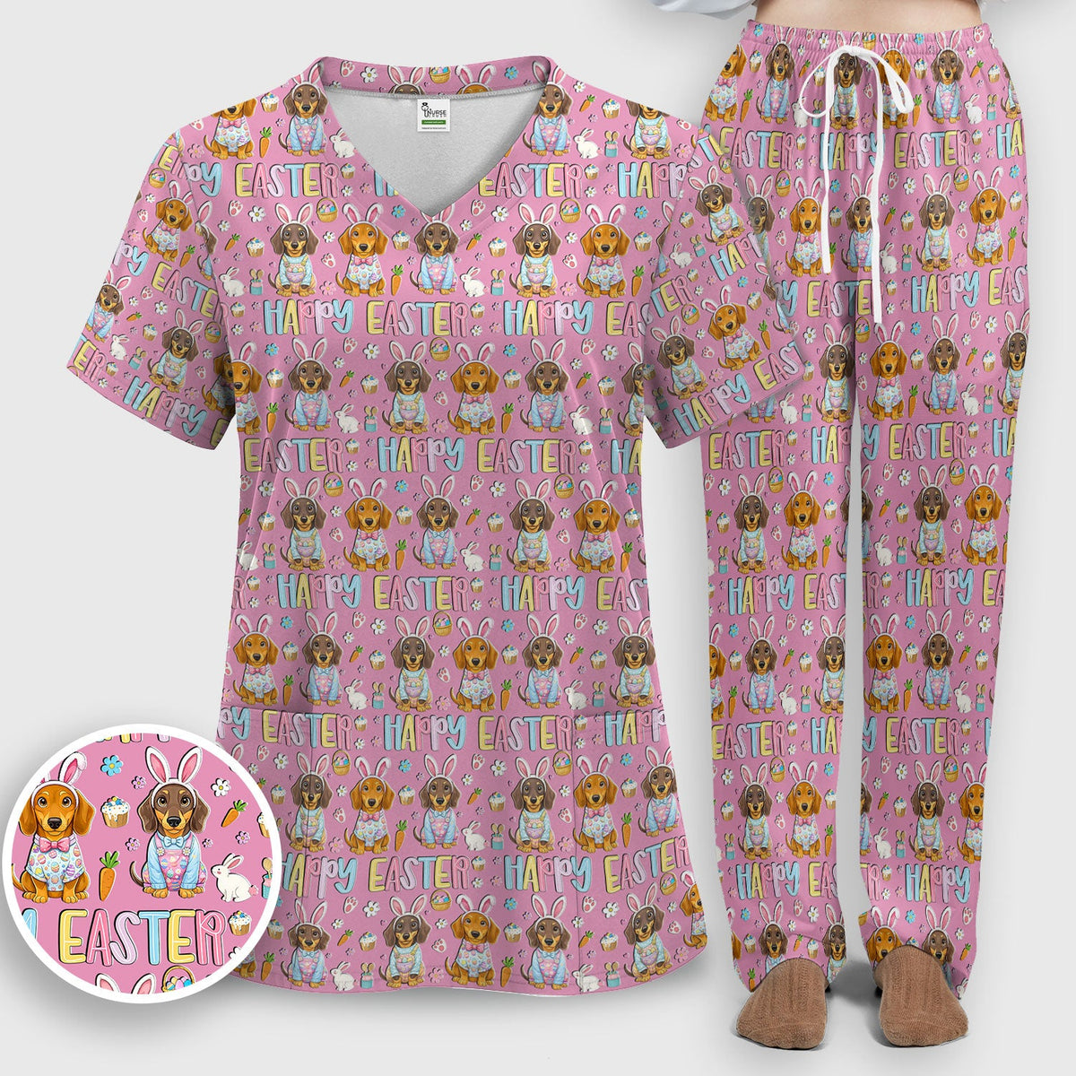 Dachshund Puppy Nurse Scrub Set - Easter Gift