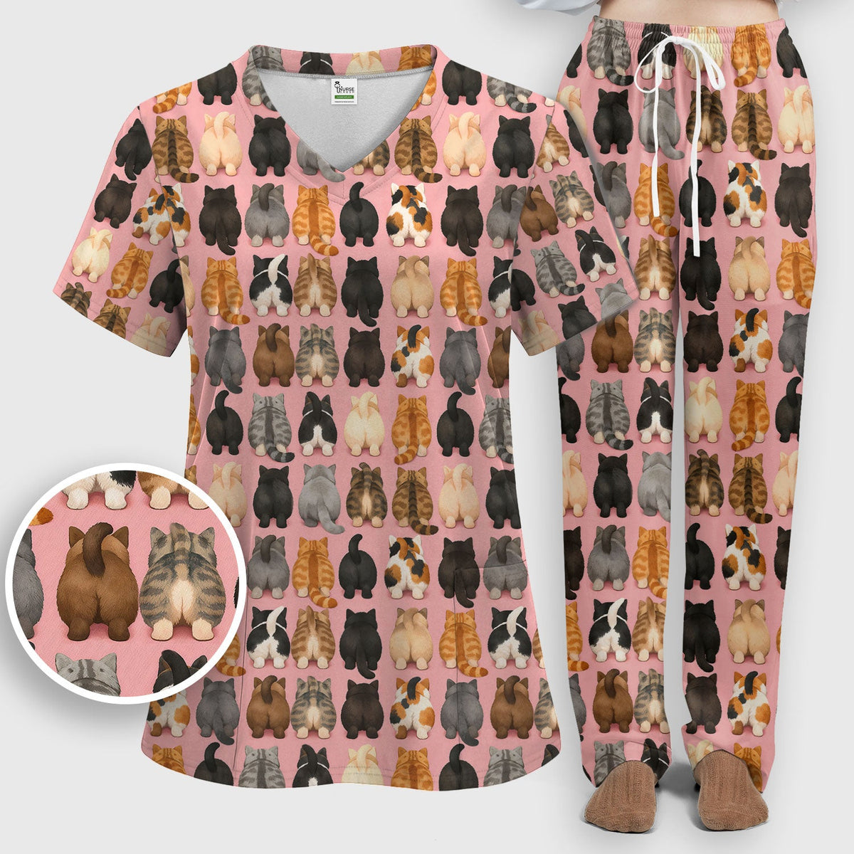 Cats Back View Nurse Scrub Set