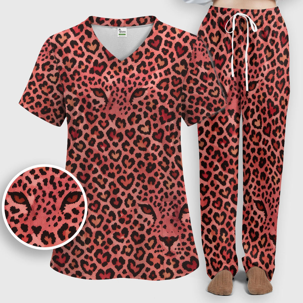 Leopard Pink Nurse Scrub Set