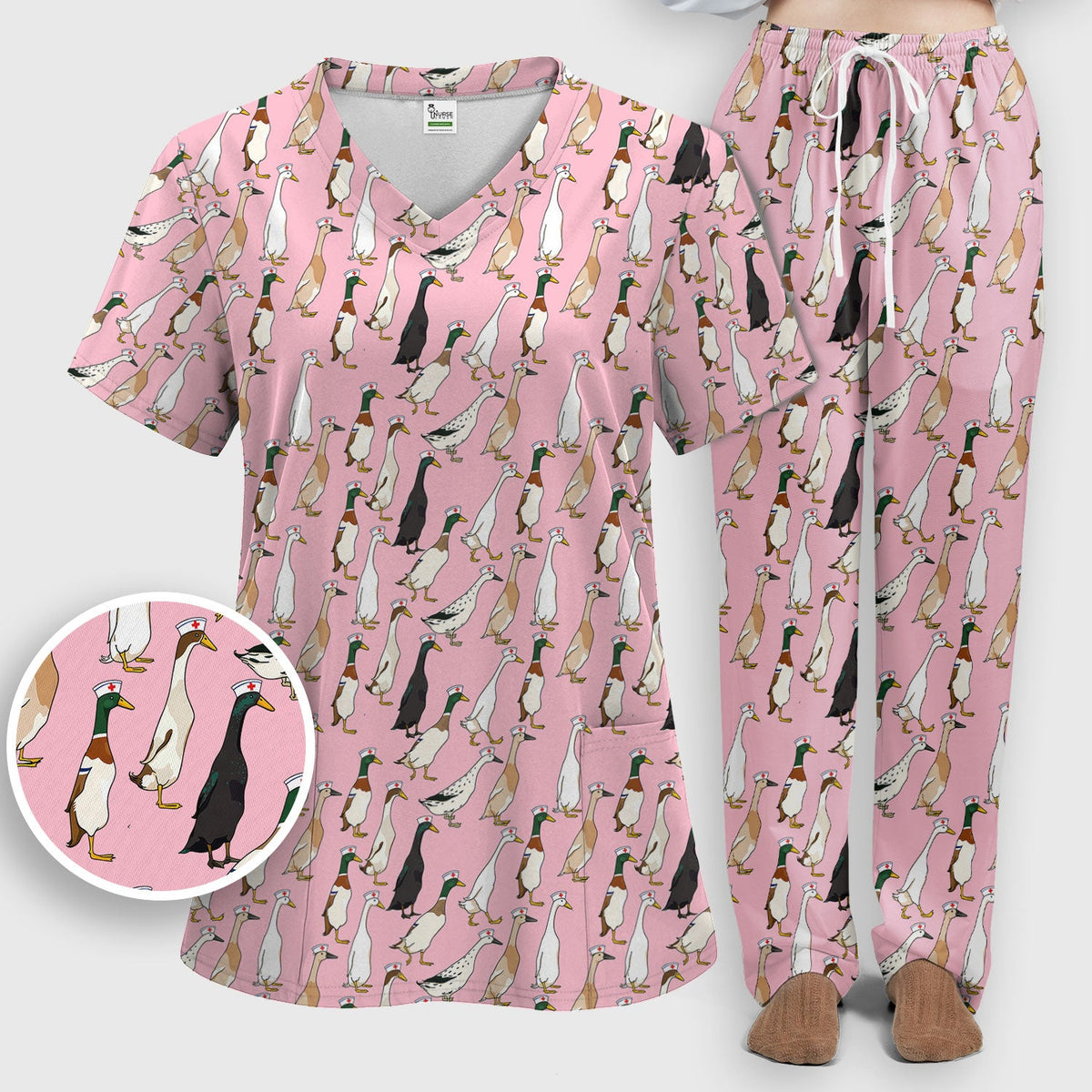 Duck Pattern Nurse Scrub Set