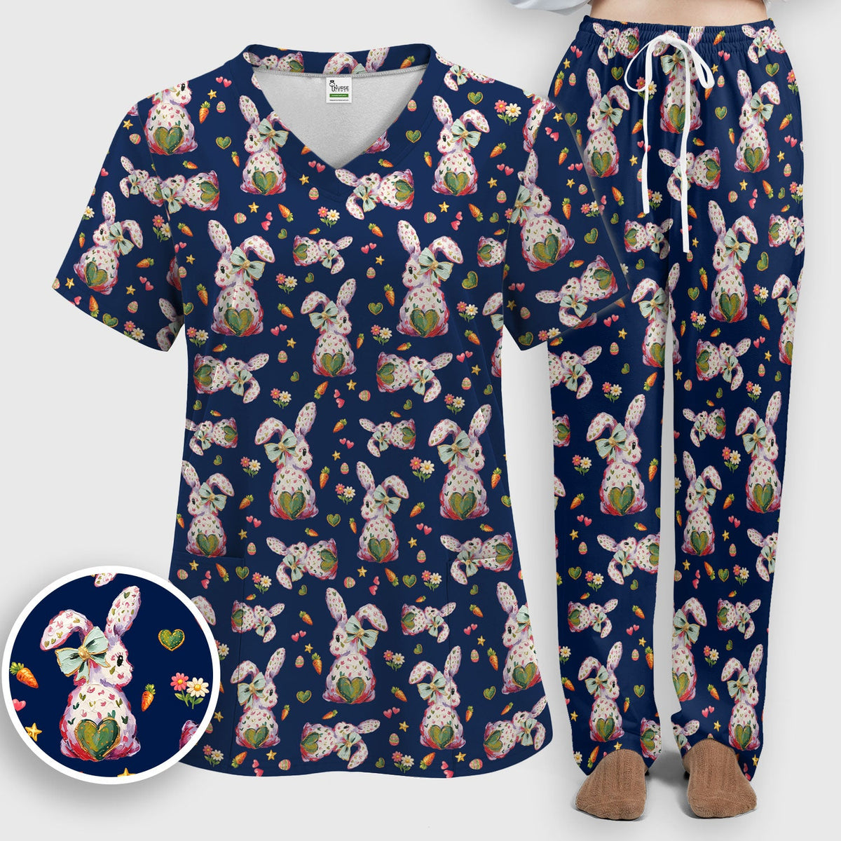 Pastel Bunny Easter Nurse Scrub Set