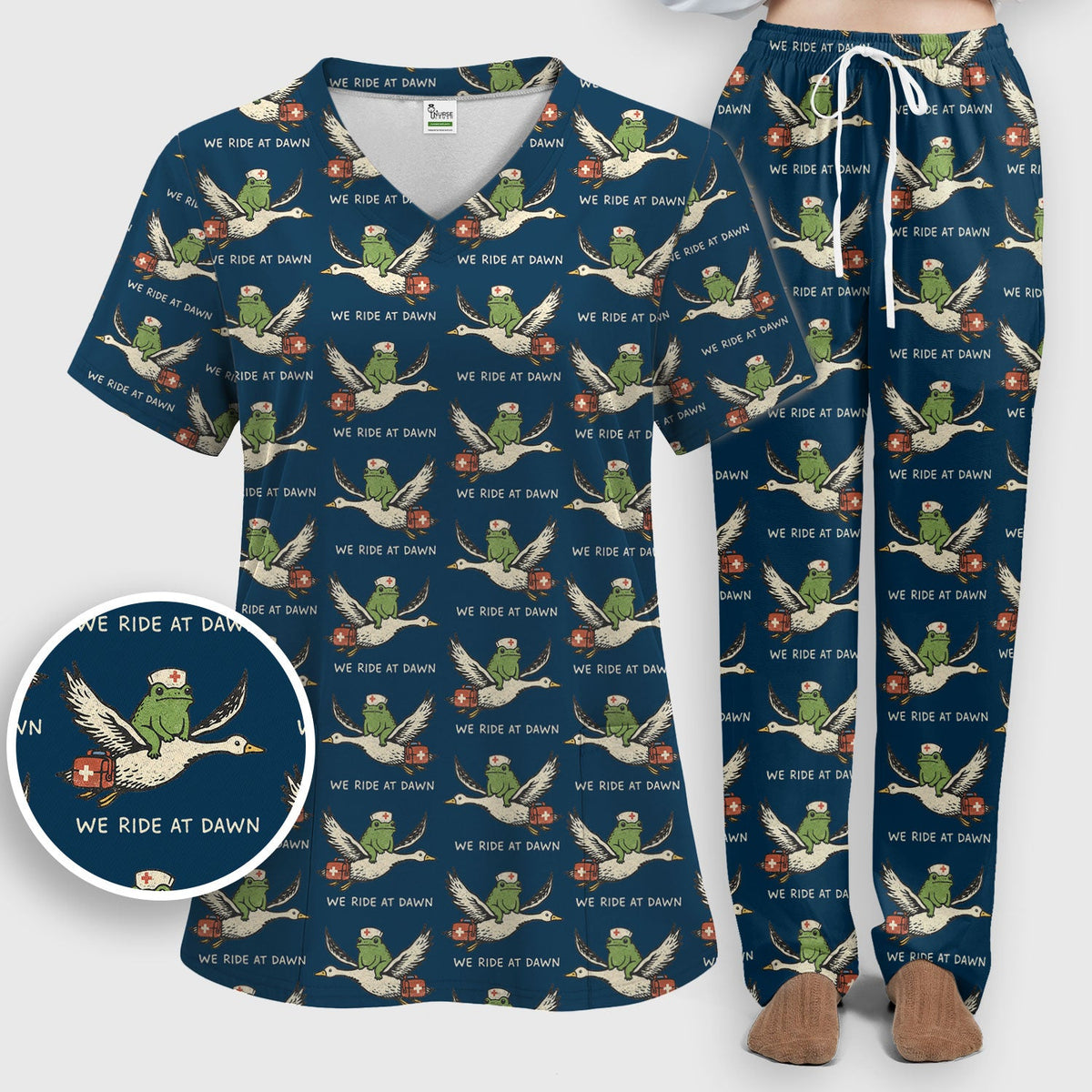 Frog Riding Goose Nurse Scrub Set