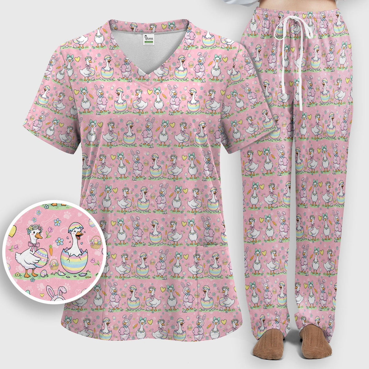 Spring Easter Goose Bunny Nurse Scrub Set
