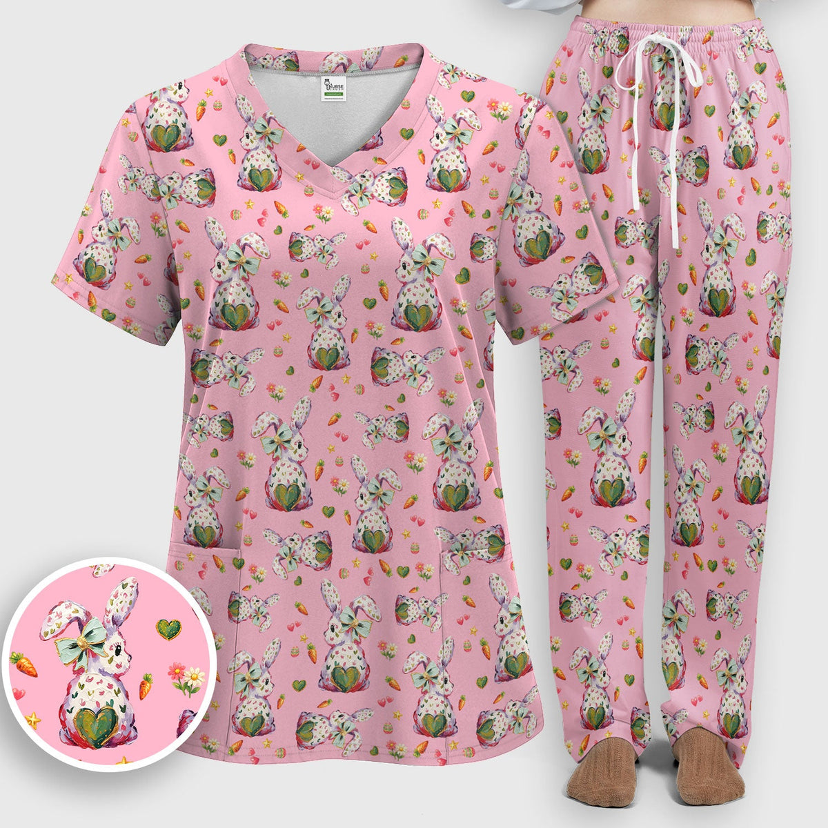 Pastel Bunny Easter Nurse Scrub Set
