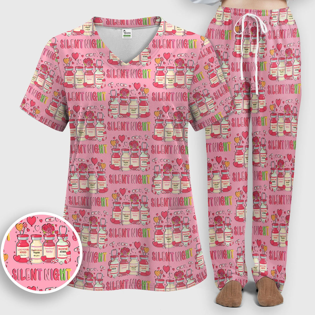 Valentine Silent Night Love Nurse Scrub Set
