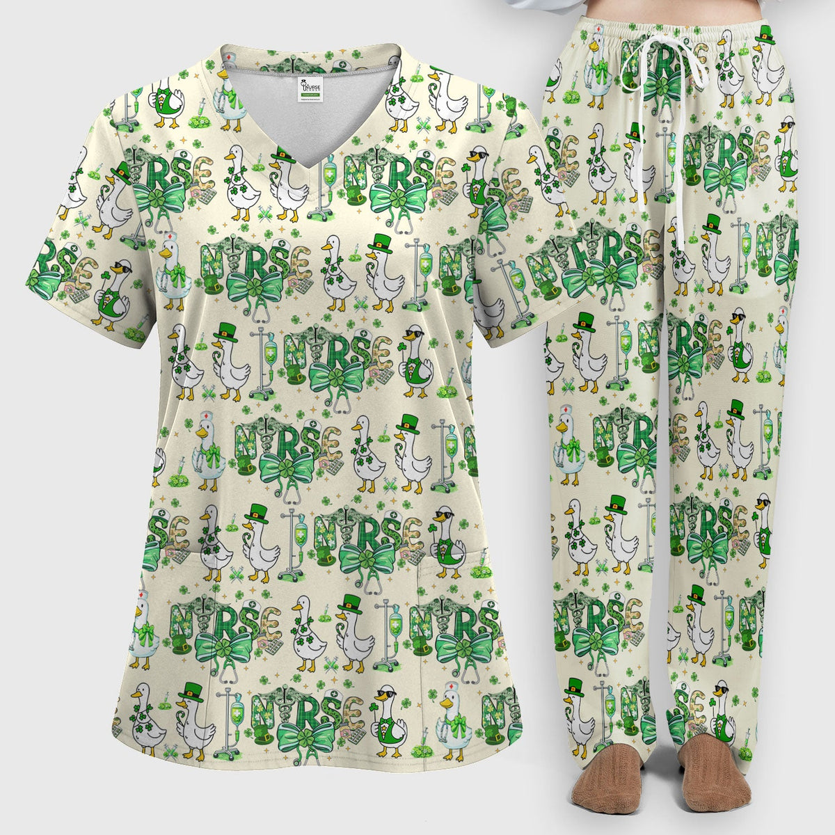 Shamrock Goose Nurse Scrub Set - St Patricks Day Gift