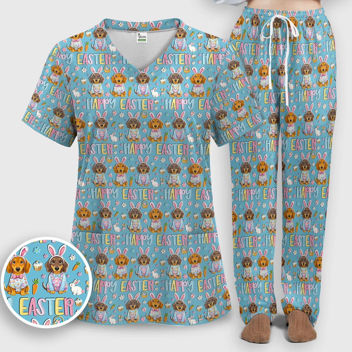 Dachshund Puppy Nurse Scrub Set - Easter Gift