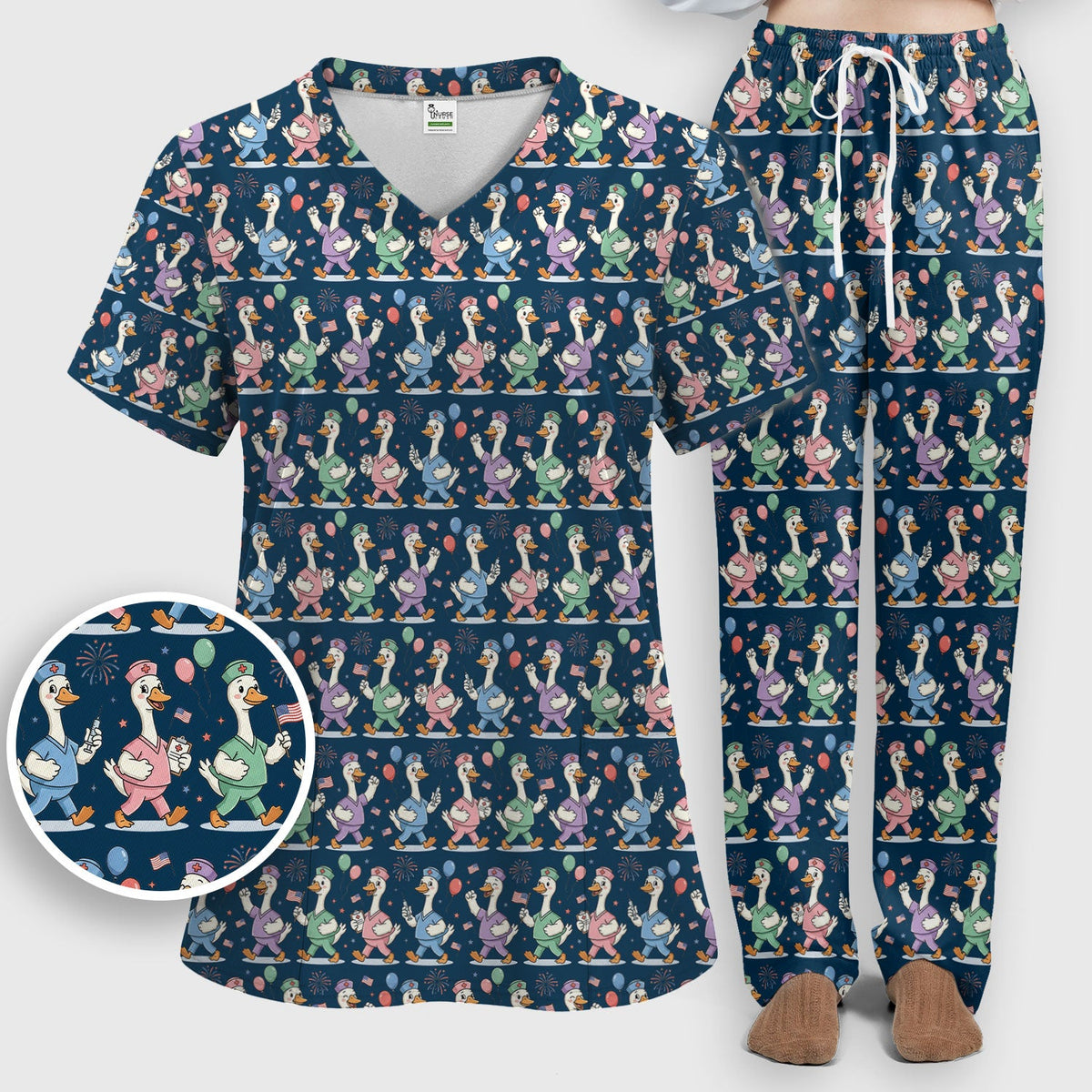 Ducks Balloons Nurse Scrub Set