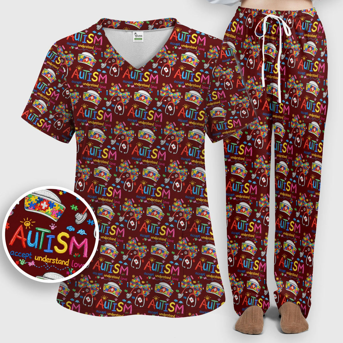 Autism Awareness Accept Understand Love Nurse Scrub Set