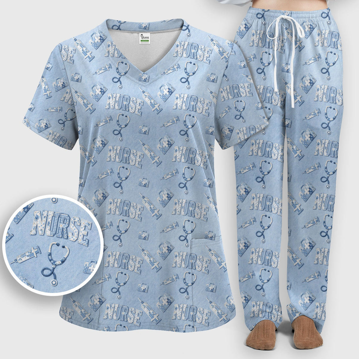 Blue Nurse Medical Scrub Set
