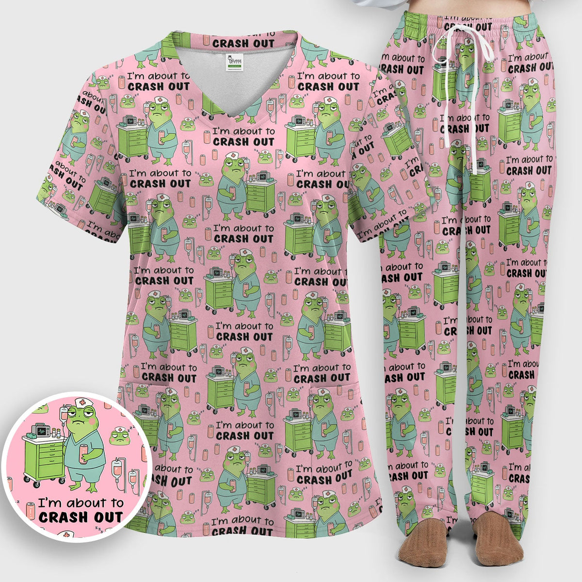 Crash Out Frog Nurse Scrub Set