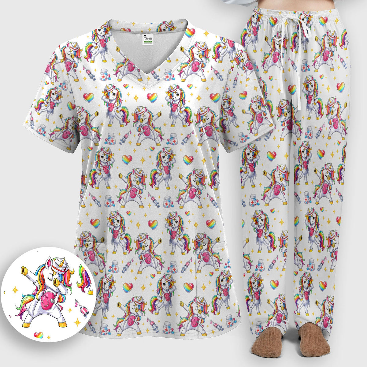Nurse Unicorn Rainbow Scrub Set