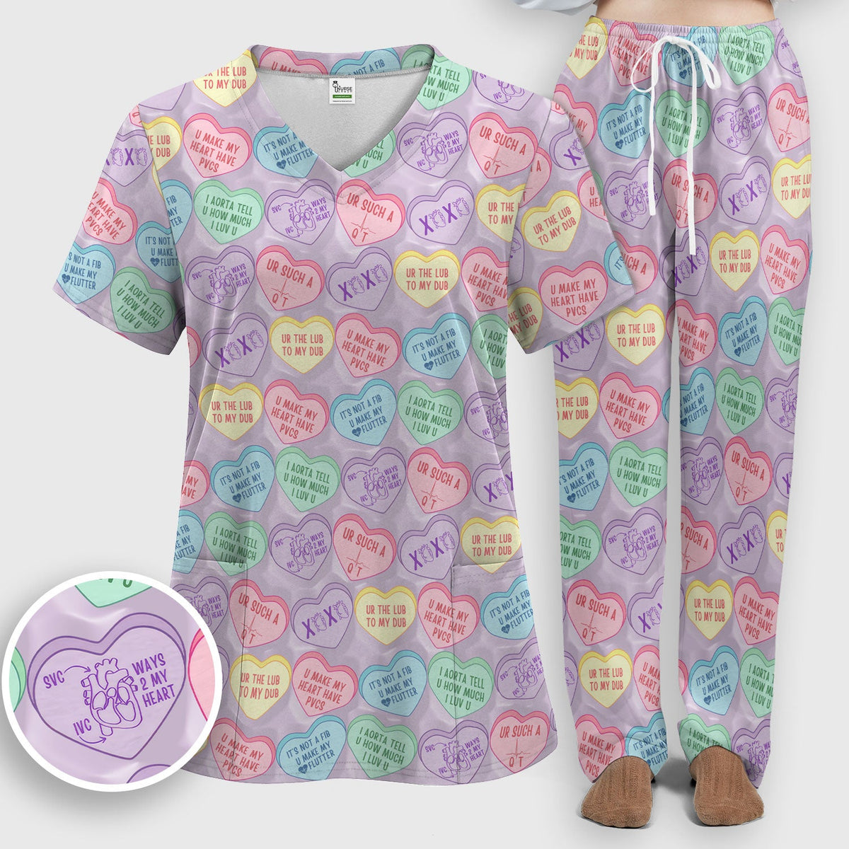 Candy Heart Nurse Scrub Set - Valentines Day Gift