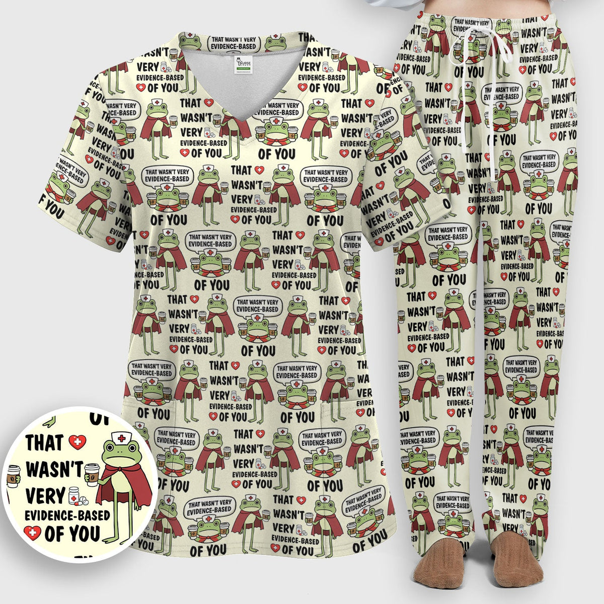 Funny Frog Nurse Quote Medical Pattern, Women's Scrub Set