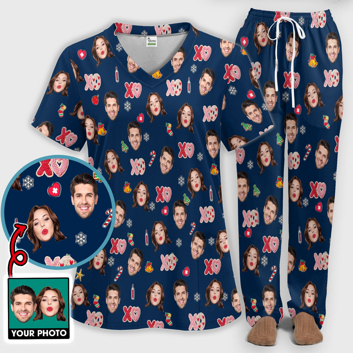 Personalized Photo Face Nurse Scrub Set