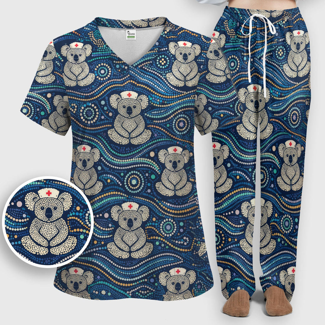 Koala Aboriginal Dot Art Nurse Scrub Set