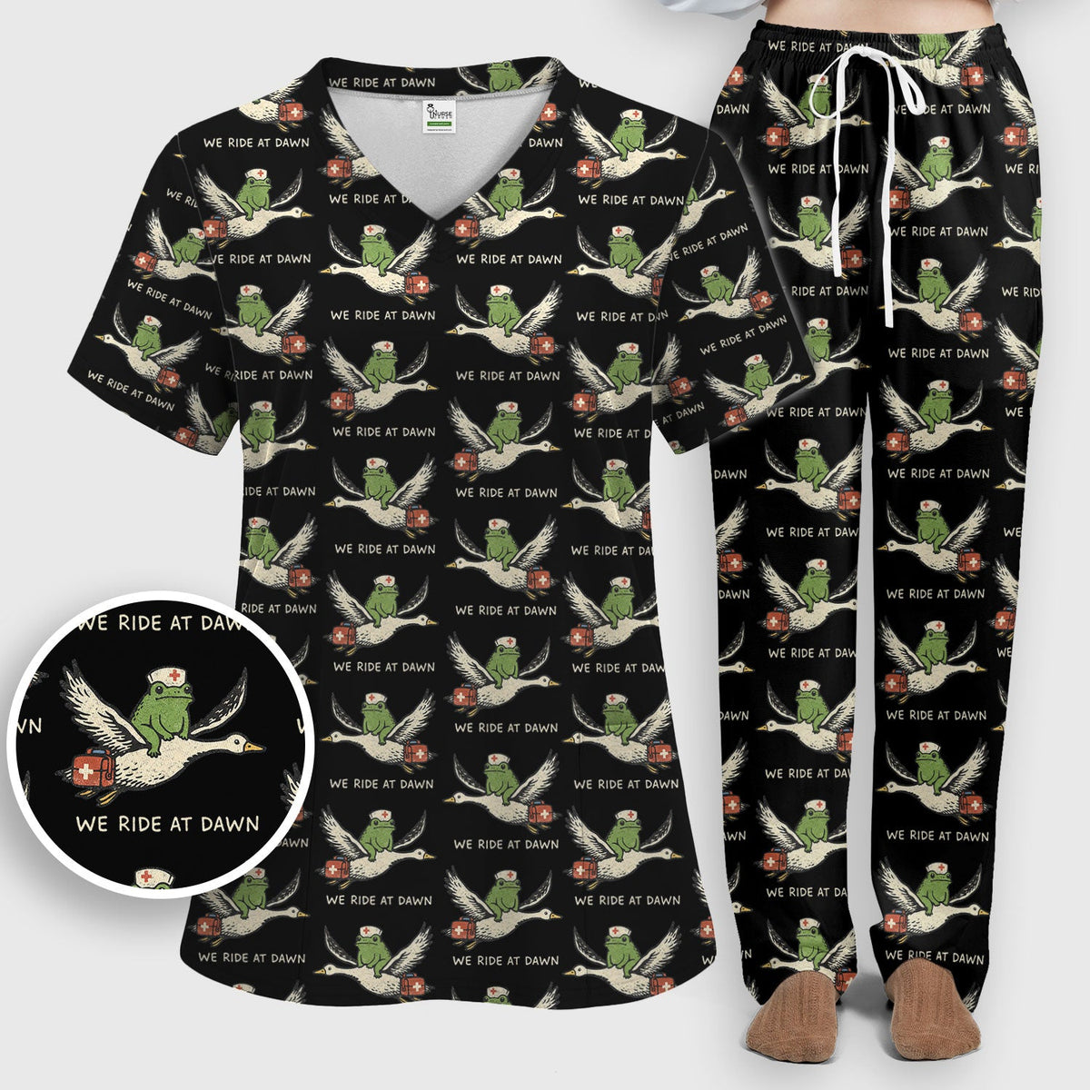 Frog Riding Goose Nurse Scrub Set