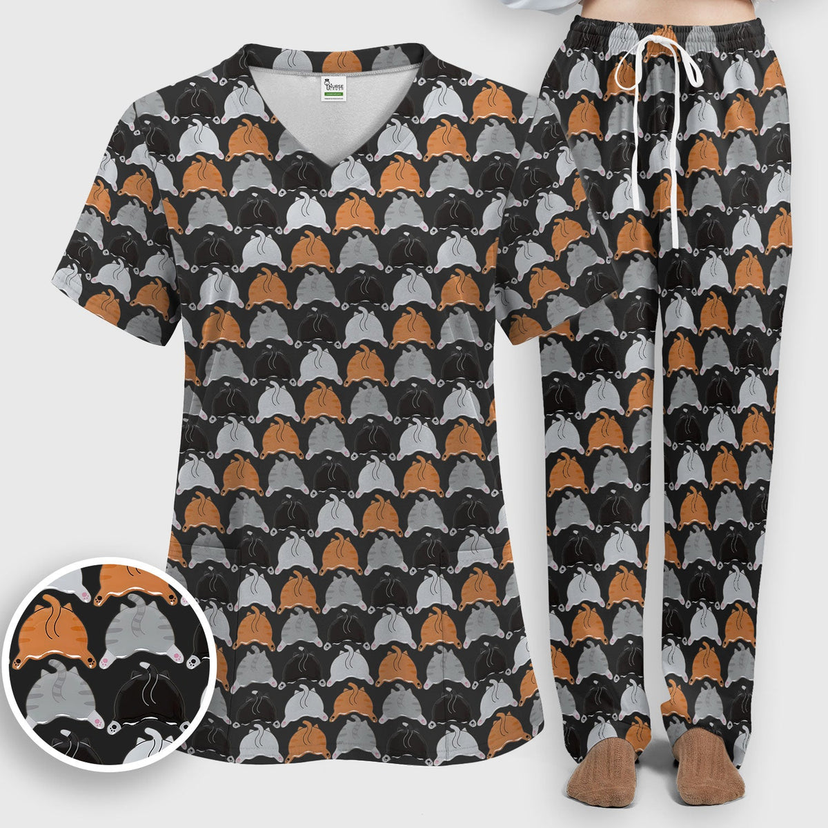Multicolor Cat Nurse Scrub Set