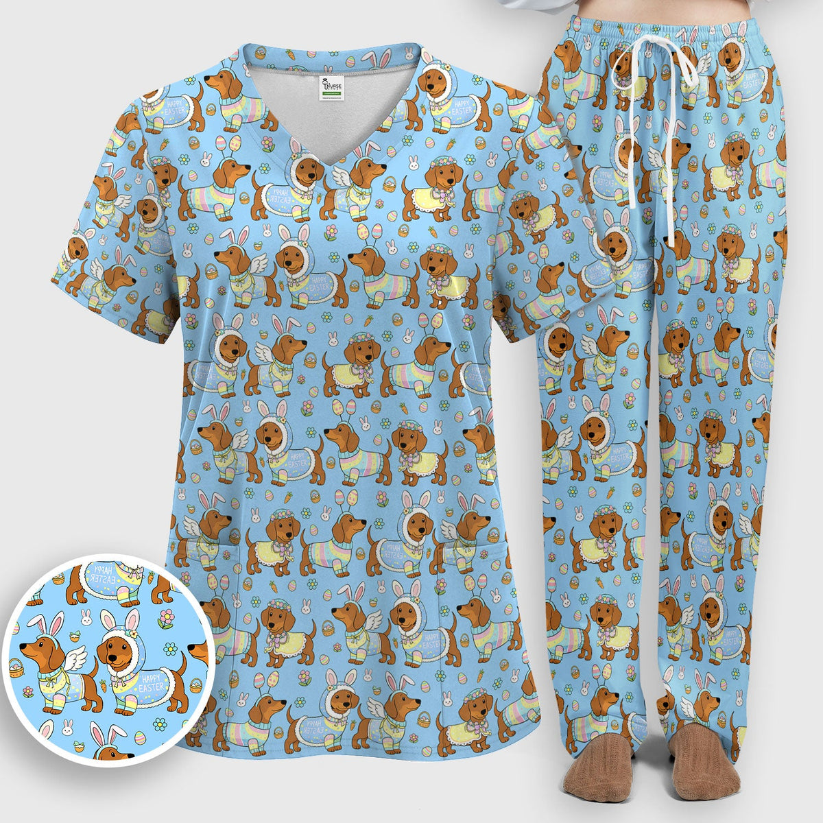 Dachshund Bunny Nurse Scrub Set - Easter Gift