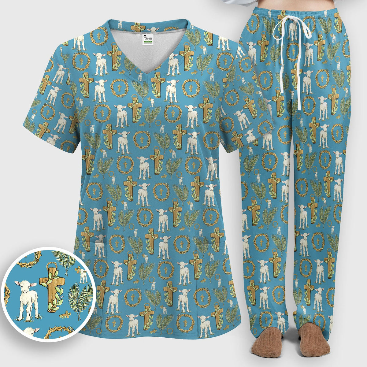 Faith Lamb Cross Nurse Scrub Set
