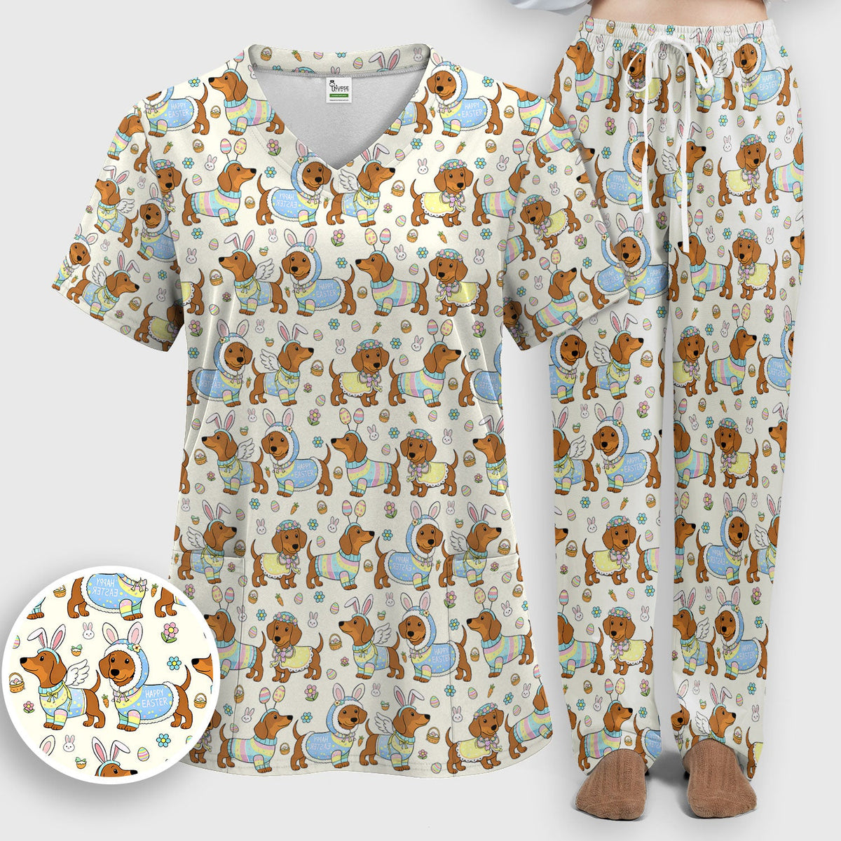 Dachshund Bunny Nurse Scrub Set - Easter Gift