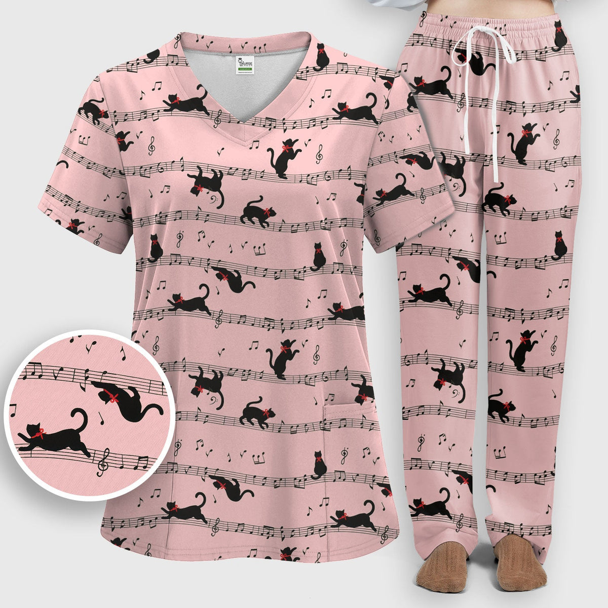 Dancing Black Cat Music Nurse Scrub Set