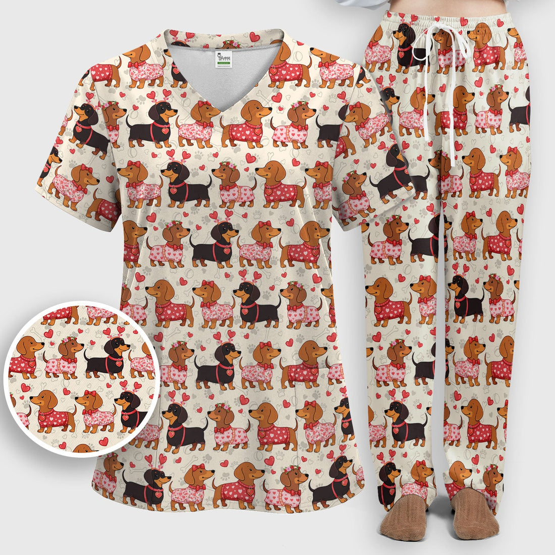 Valentine Dachshund Love Nurse Scrub Top