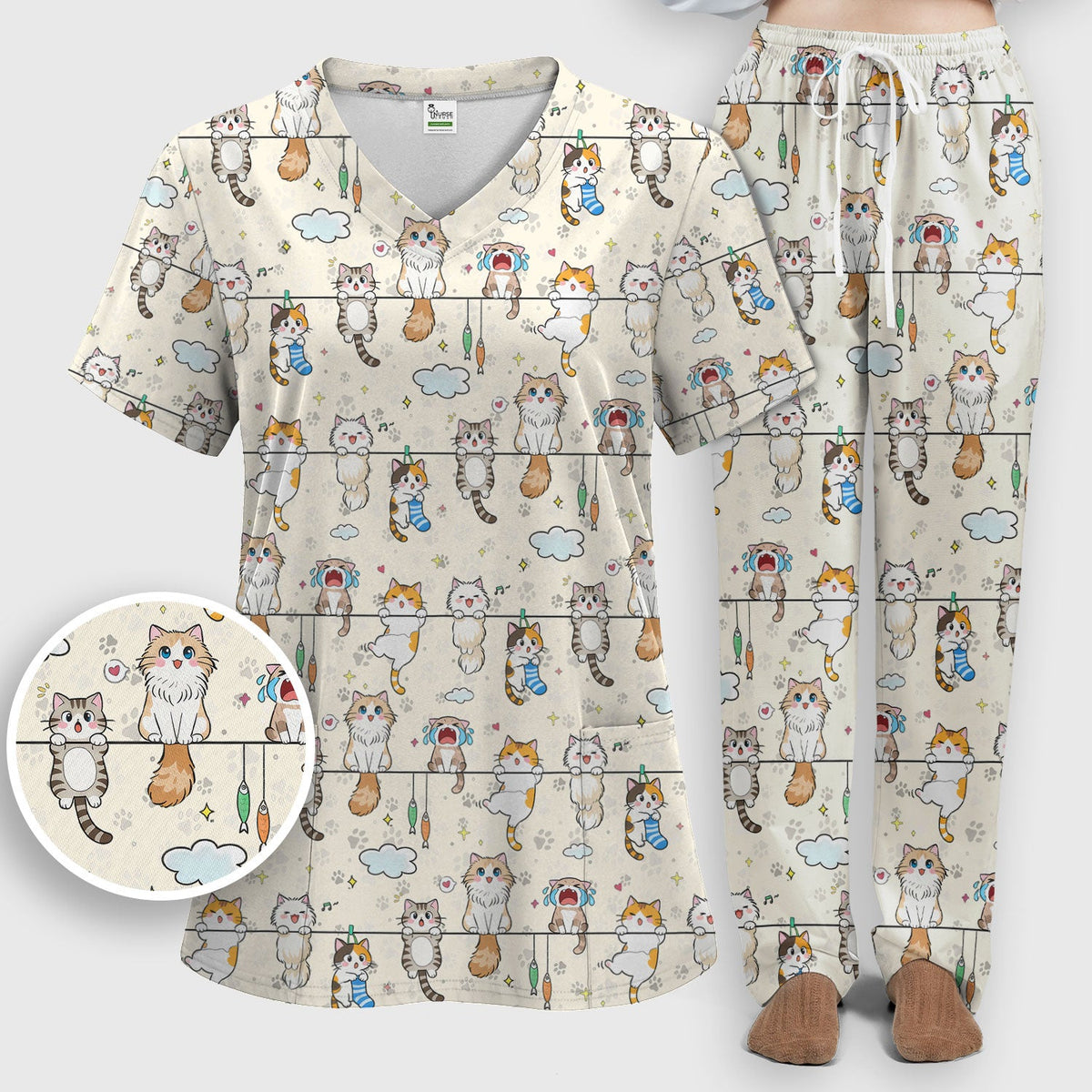 Cats With Cute Expressions Nurse Scrub Set